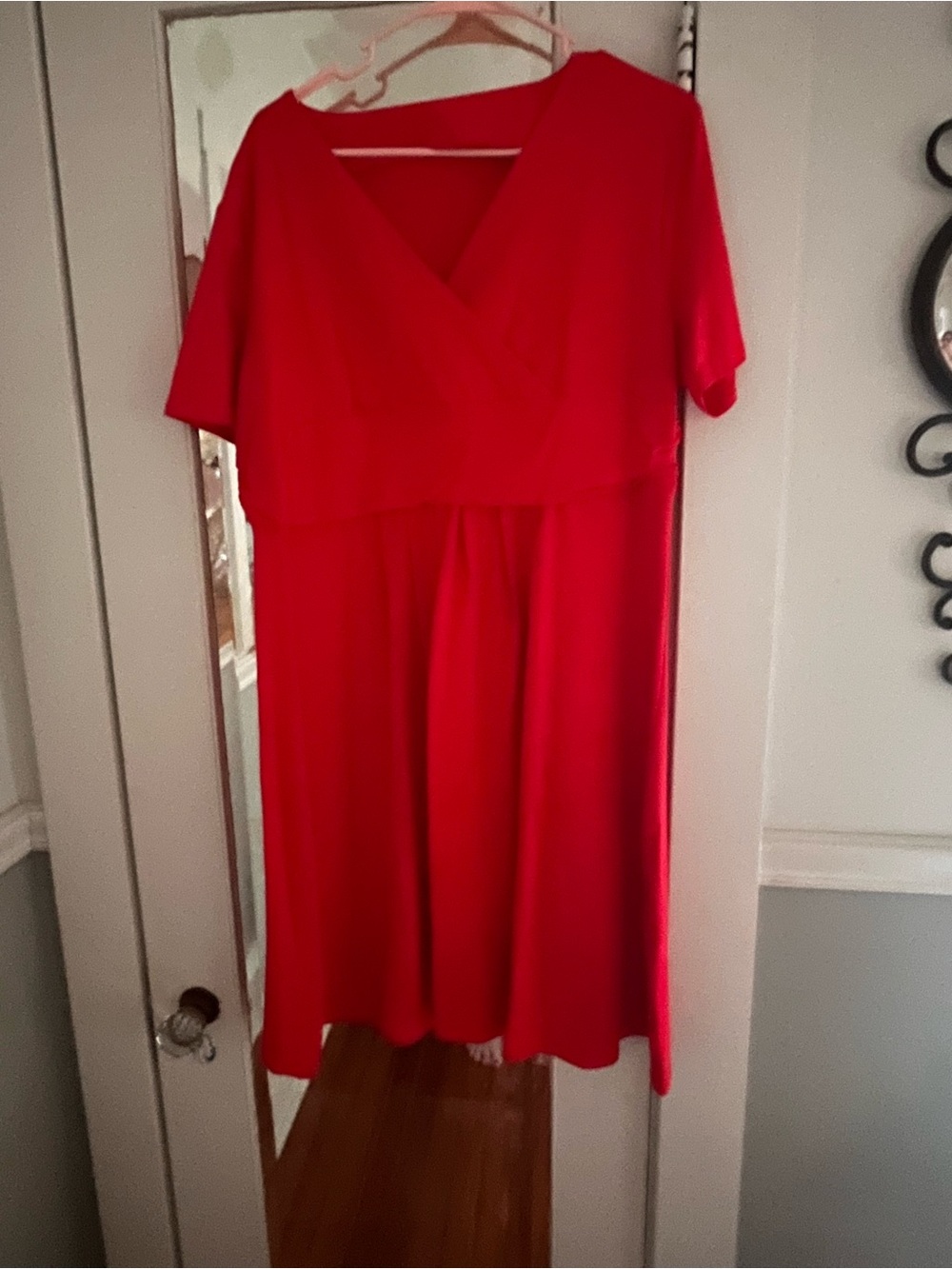 Bright Red V-Neck Midi Dress, NWT